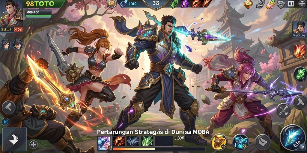 Tangkapan layar dari gameplay seru 98TOTO dalam arena MOBA.