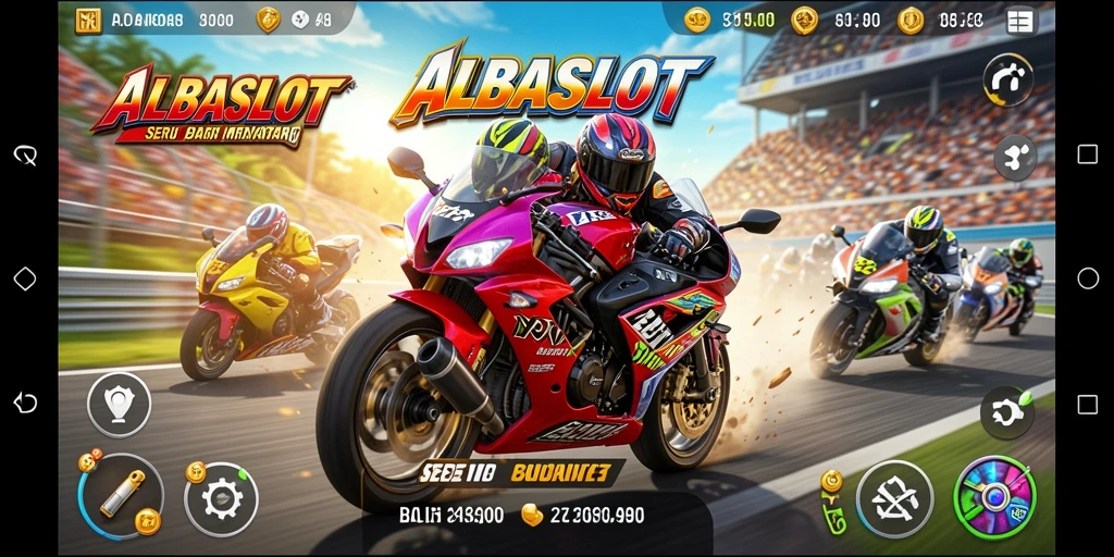 Tampilan gameplay mendebarkan dalam balapan motor ALBASLOT.