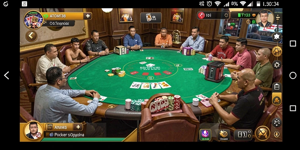 Tampilan gameplay Poker yang mendebarkan dalam ATOM138.
