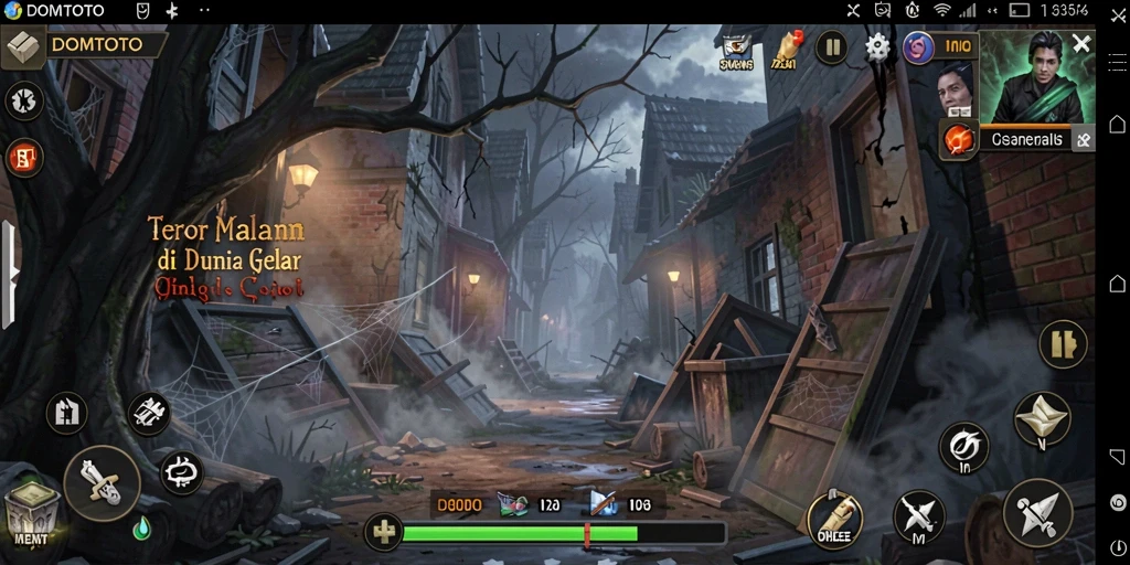 Gameplay DOMTOTO menampilkan suasana mencekam dan misterius.