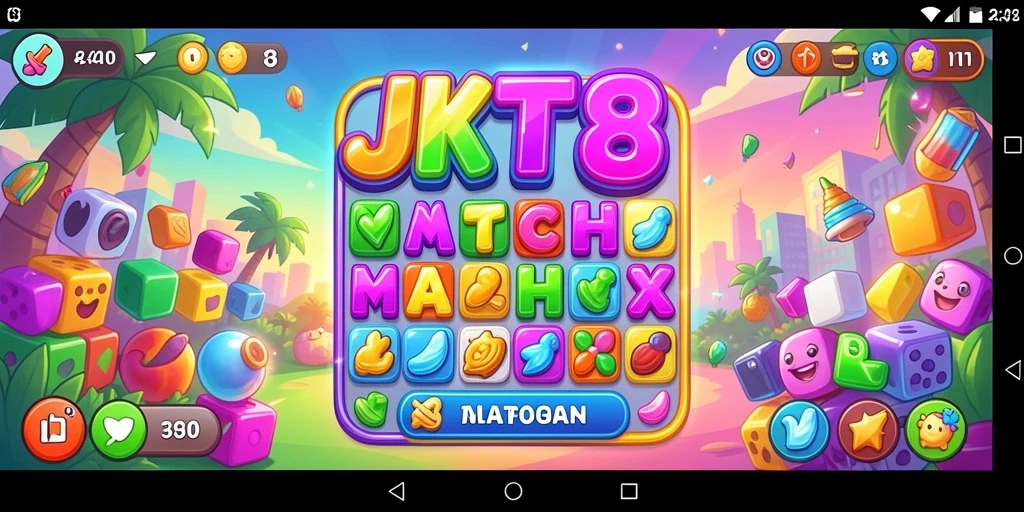 Tampilan gameplay JKT8 dengan level permadani match-3 yang menantang.