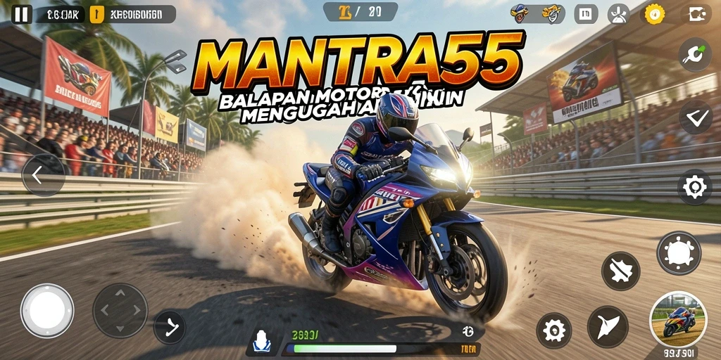 Gameplay seru balapan motor dengan lintasan menantang.