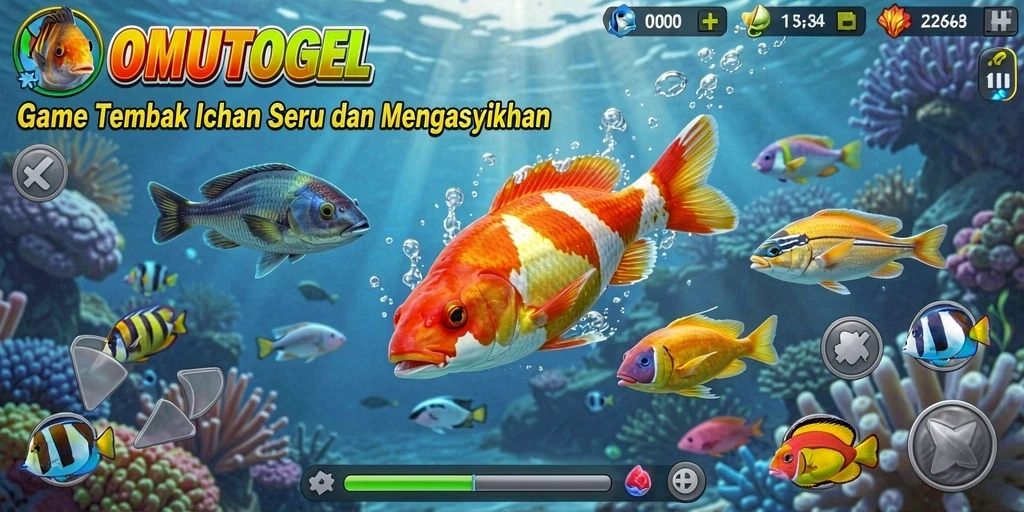 Screenshot OMUTOGEL menunjukkan aksi tembak ikan yang mendebarkan.