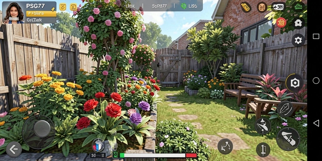 Tampilan gameplay seru di PSG77 dengan aktivitas berkebun.