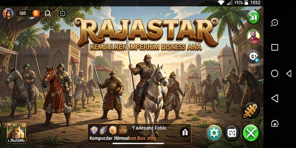 Screenshot gameplay RAJASTAR menampilkan aksi pembangunan bisnis yang menarik.