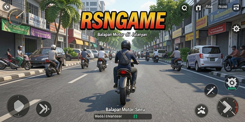 Gameplay seru RSNGAME dengan balapan motor yang intens.