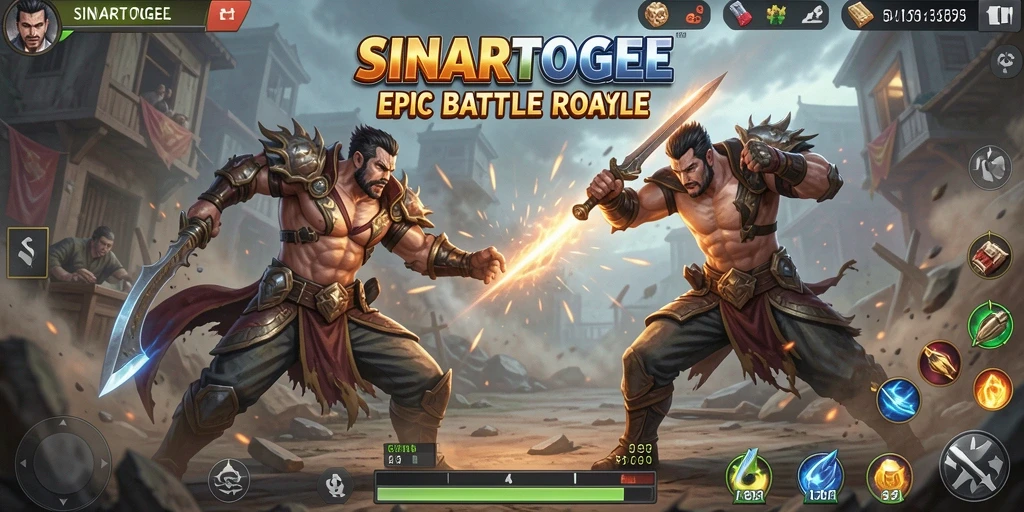 Screenshot gameplay <strong>SINARTOGEL</strong> menampilkan duel epik dalam arena pertarungan yang mendebarkan.