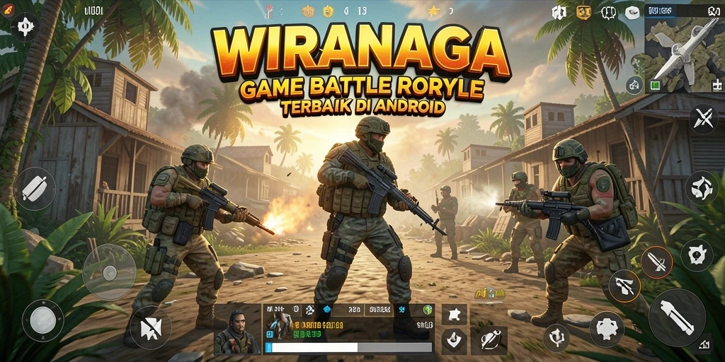 Screenshot WIRANAGA menampilkan aksi seru dalam pertempuran Battle Royale.